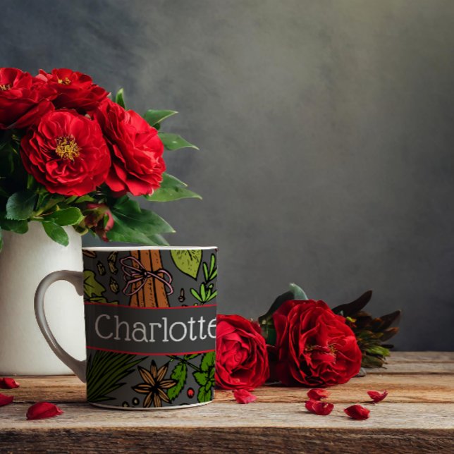 Taza De Café Patrón de especias nombre personalizado gris (Subido por el creador)