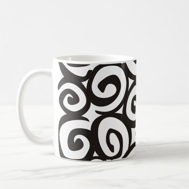 Taza De Café Patrón de espirales negro y blanco + tus ideas (Izquierda)