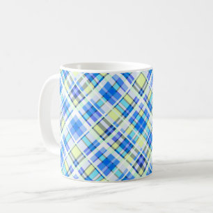 Taza De Café Patrón de estampado a cuadros amarillo y azul clar
