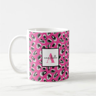 Taza De Café Patrón de estampado de leopardo rosa con monograma