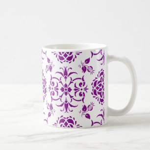 Taza De Café Patrón de estilo damasco púrpura y blanco