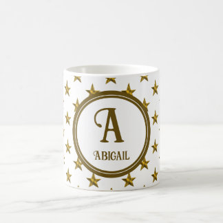 Taza De Café Patrón de estrella de oro monograma inicial