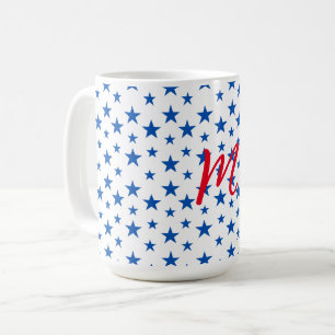 Taza De Café Patrón de Estrella Personalizable Azul y Blanco