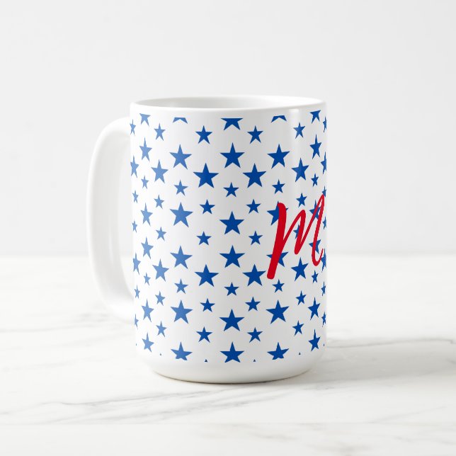 Taza De Café Patrón de Estrella Personalizable Azul y Blanco (Anverso izquierdo)