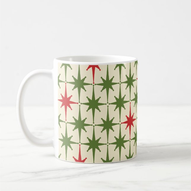 Taza De Café Patrón de estrellas de Navidad retro de mediados d (Izquierda)