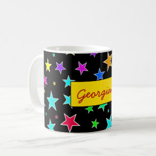 Taza De Café Patrón de estrellas divertidas y coloridas + nomb
