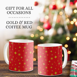 Taza De Café Patrón de Estrellas Doradas y Pétalos Florales de