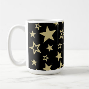 Taza De Café Patrón de Estrellas Negro y Dorado