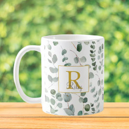 Taza De Café Patrón de eucalipto con monograma