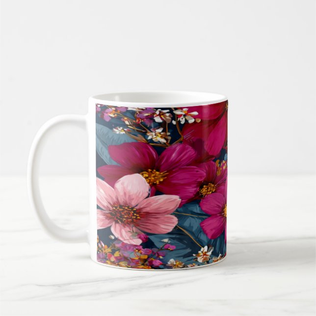 Taza De Café Patrón de explosión floral vibrante (Izquierda)
