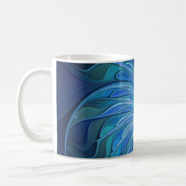 Taza De Café Patrón de fantasía de flor azul, arte fractal abst (Izquierda)