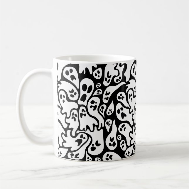 Taza De Café Patrón De Fantasma Blanco Y Negro (Izquierda)