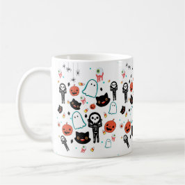 Taza De Café Patrón de fantasma del esqueleto del gato dibujado