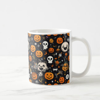 Taza De Café Patrón de Fantasma y Calabaza en Fondo Negro Acoge
