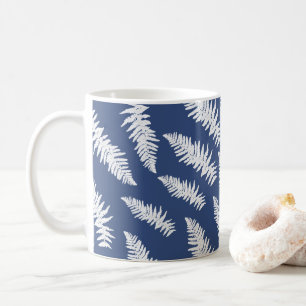 Taza De Café Patrón de Fern Azul Botánico