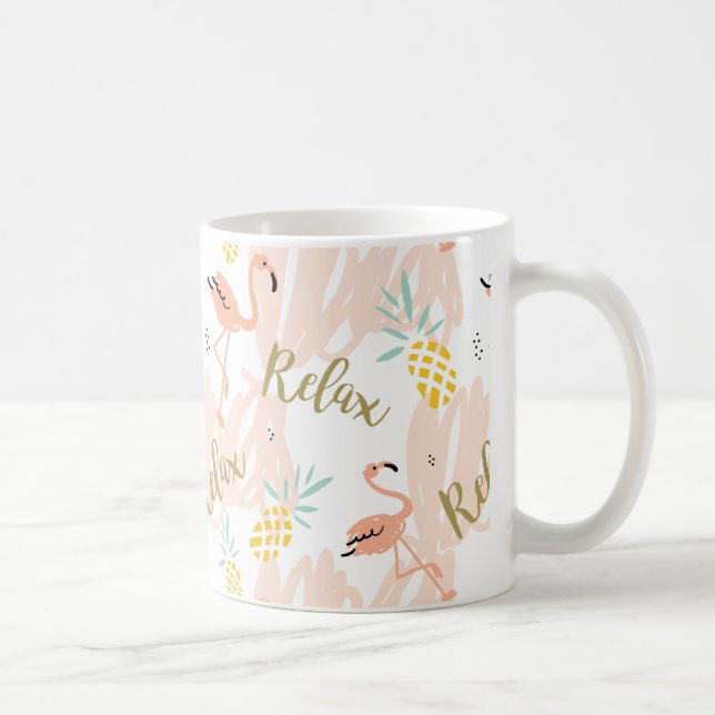 Taza De Café Patrón de flamenco rosa tropical pastel (Derecha)