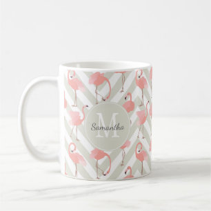 Taza De Café Patrón de flamencos caprichosos con monograma