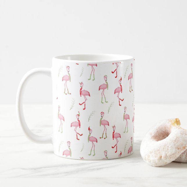 Taza De Café Patrón de flamencos rosados de los navidades  (Con donut)