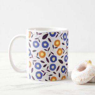 Taza De Café Patrón de flor azul y Naranja vintage