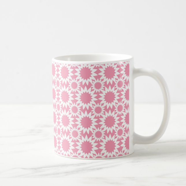 Taza De Café Patrón de flor de estrella blanca y rosa (Derecha)