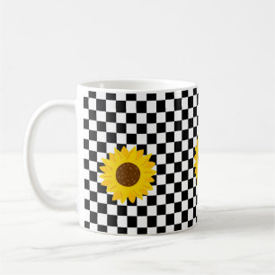 Taza De Café Patrón de flor de girasol blanco y negro
