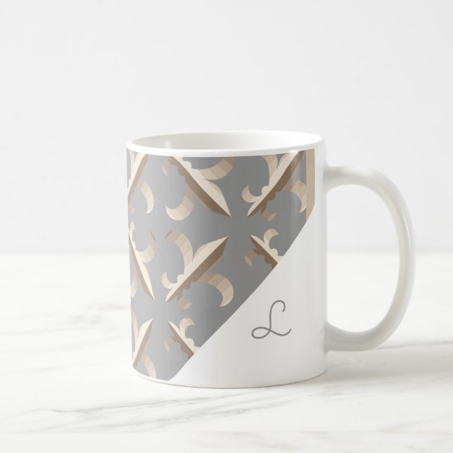 Taza De Café Patrón de flor de lis rayada monogramada (Derecha)