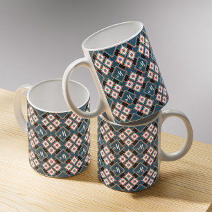 Taza De Café Patrón de Flor de Monograma Floral Geométrico Mode