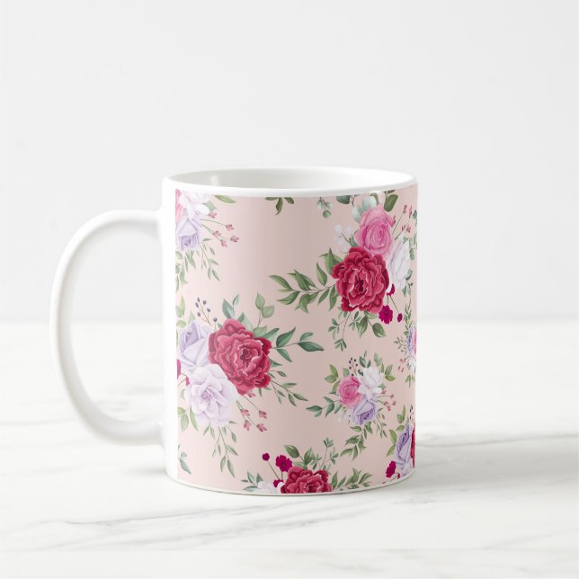 Taza De Café Patrón de flor de primavera rosada (Izquierda)