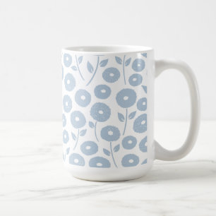 Taza De Café Patrón de Flor Difusa Azul sobre Blanco