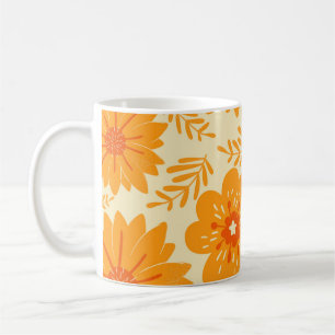 Taza De Café Patrón de flor Naranja retro vintage de mediados d
