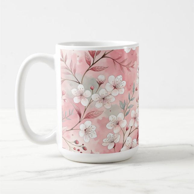 Taza De Café Patrón de flor sakura rosado (Izquierda)