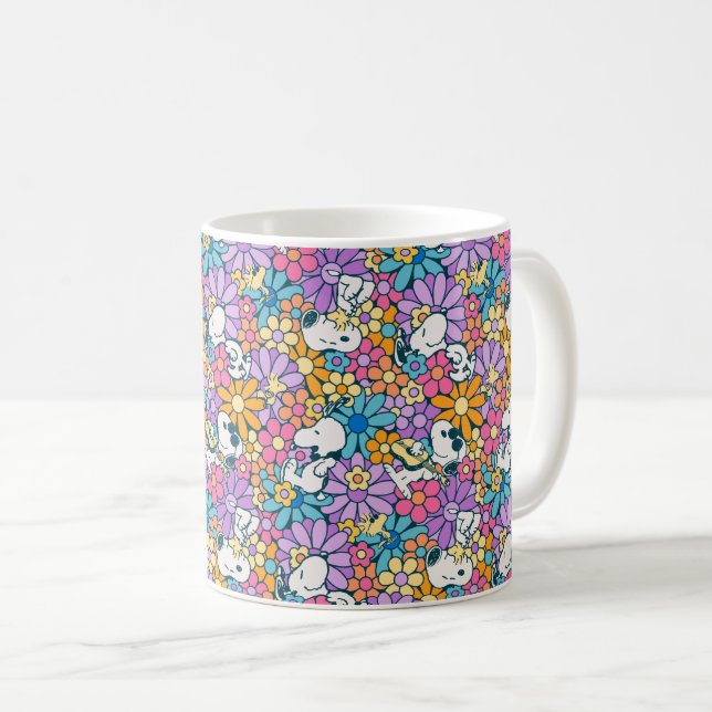 Taza De Café Patrón de flor Snoopy & Woodstock (Anverso derecho)