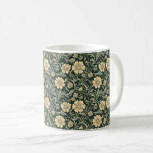 Taza De Café Patrón de flores amarillas estilizadas de color ve