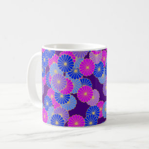 Taza De Café Patrón de flores Art Deco - violeta, azul y púrpur
