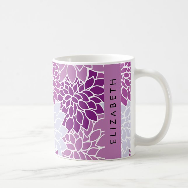 Taza De Café Patrón De Flores, Dahlia Púrpura, Tu Nombre (Derecha)