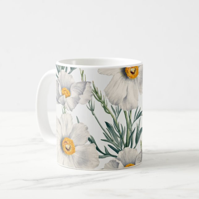 Taza De Café Patrón de flores de amapola de árbol blanco de Cal (Anverso izquierdo)