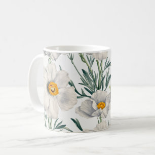 Taza De Café Patrón de flores de amapola de árbol blanco de Cal