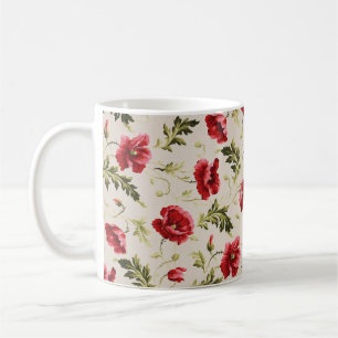 Taza De Café Patrón de flores de amapolas rojas brillantes vint