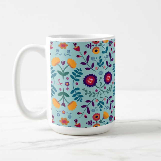Taza De Café Patrón de flores de arte folclórico de bonito (Izquierda)