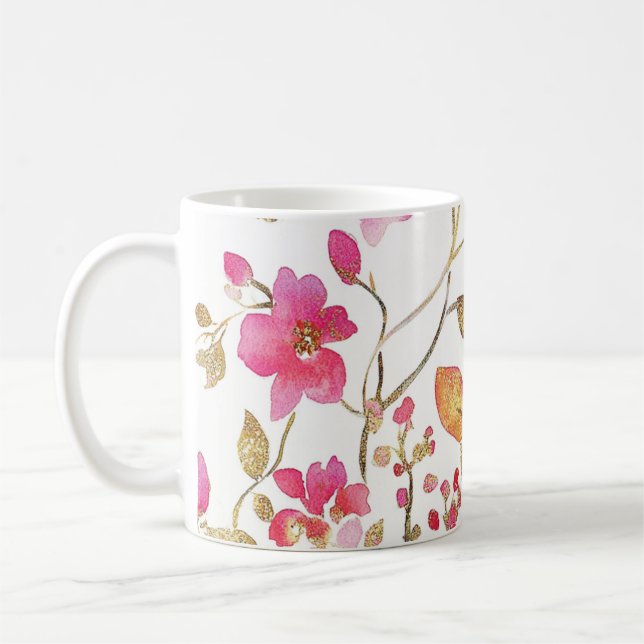 Taza De Café Patrón de flores de begonia rosa (Izquierda)