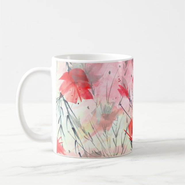 Taza De Café Patrón de flores de hierbas de plantas acuáticas (Izquierda)