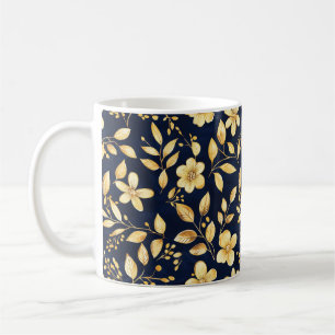 Taza De Café Patrón de flores de hojas doradas