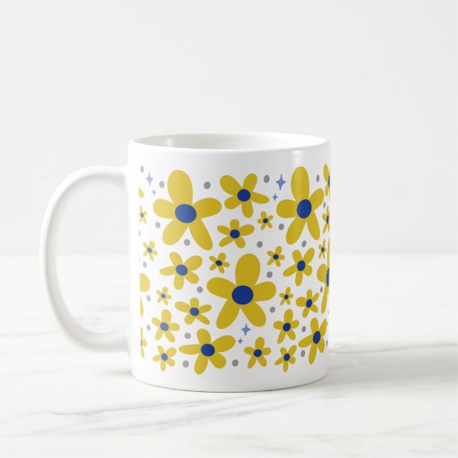 Taza De Café Patrón de flores de margarita amarilla y azul (Izquierda)