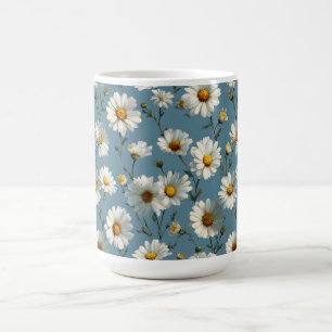 Taza De Café Patrón de flores de margarita sin mar en azul