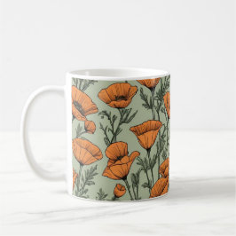 Taza De Café Patrón de flores de Naranja de amapola de Californ
