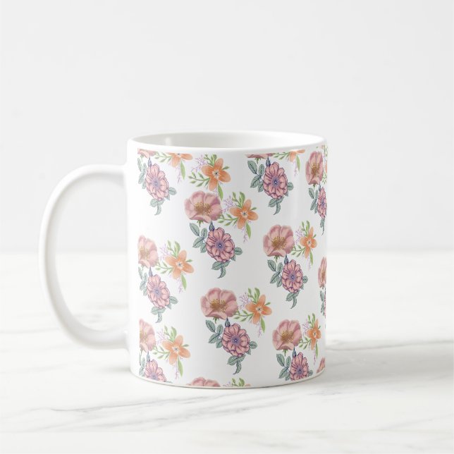 Taza De Café Patrón de flores de primavera (Izquierda)