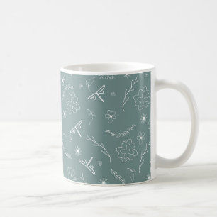Taza De Café patrón de flores de primavera lineales