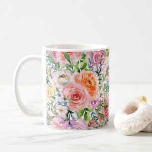 Taza De Café Patrón de flores de Rosa de Naranja blanco amarill