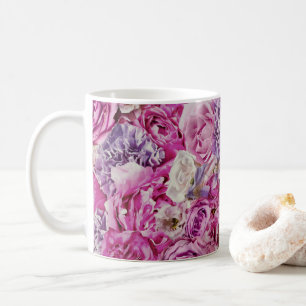 Taza De Café Patrón de flores de rosa lavanda blanca rosa