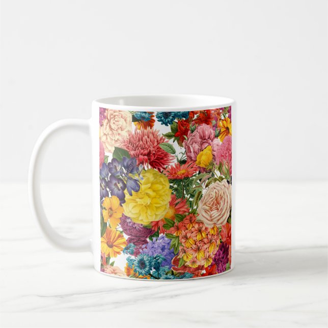 Taza De Café Patrón de flores de rosas, dahlia y maroro (Izquierda)